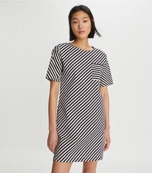 Tory Burch Pocket Stripe T-Shirt Dress Tory Navy French Cream Size Small NWOT